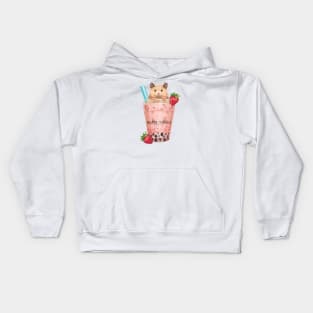 Strawberry Boba Hamster Kids Hoodie